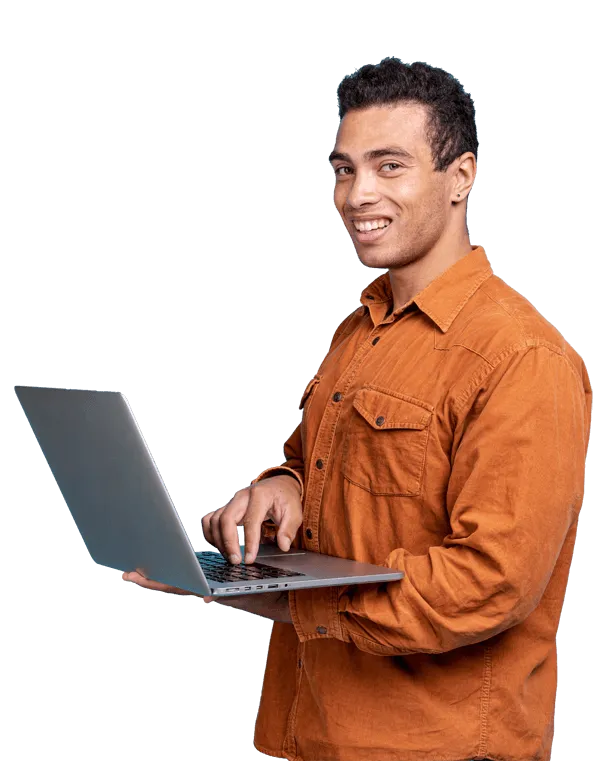 Person publishing a press release on a laptop